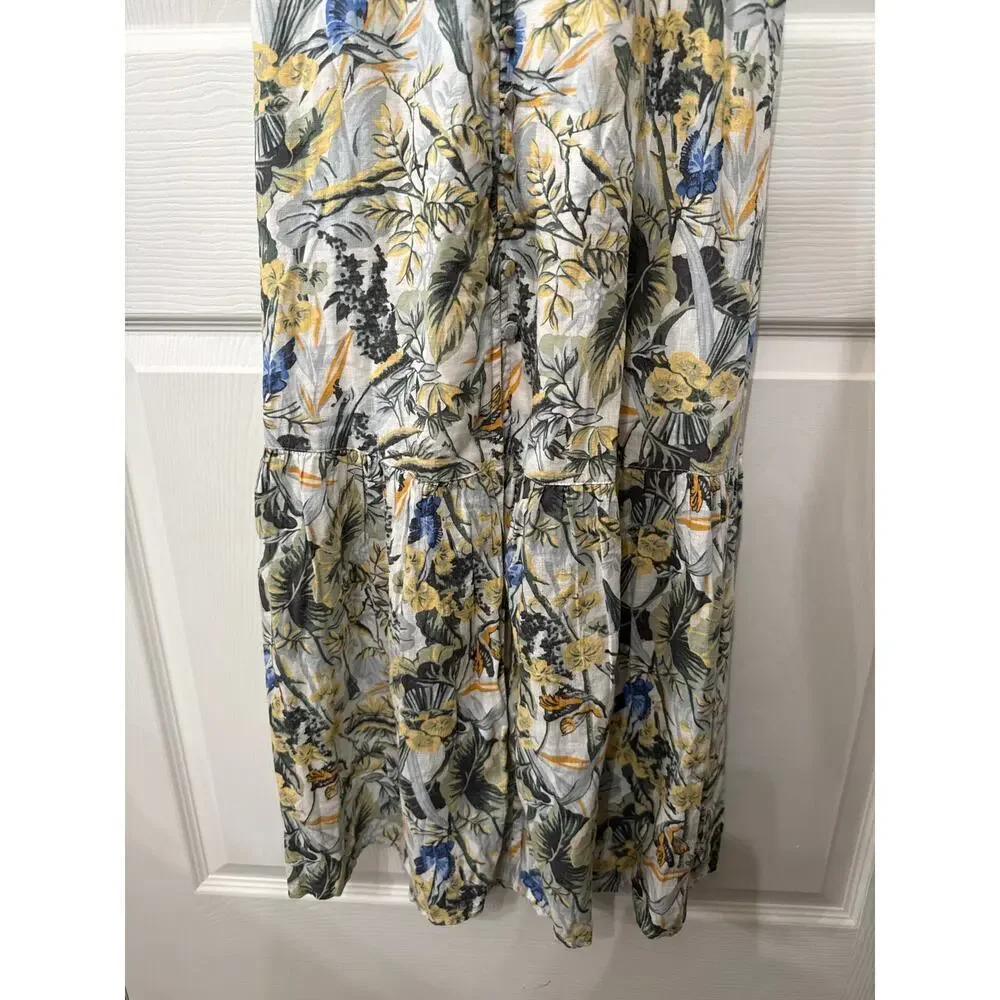 Abercrombie & Fitch Plunge Linen Blend Maxi Dress in Tropical Print, XS